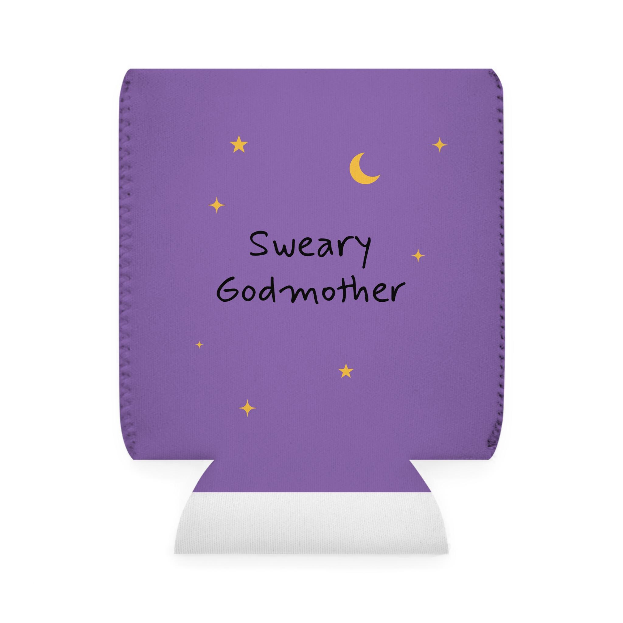 Sweary Godmother Can Cooler Sleeve, Funny Drink Holder, Party Favor, Humorous Gift, Witch Themed Cooler