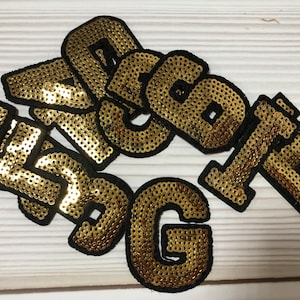 Gold Sequin A-Z Alphabet Patch Set 2 inch Embroidered Letters Iron On Sew On DIY Applique for Jackets Hats Bags
