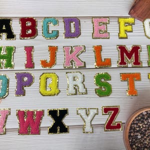 2.17-inch chenille embroidered letter patches gold-edged DIY iron-on alphabet for jackets bags hats shoes personalized crafts