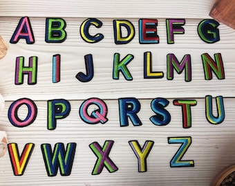 Embroidered Alphabet Patches 1.77 Inch Colorful Letters Iron On for Jackets Hats Shoes Bags DIY Clothing Repair Applique