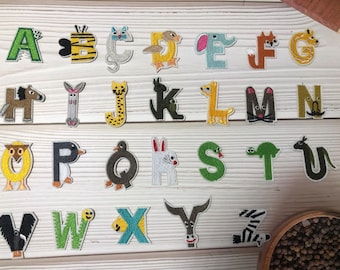 DIY animal alphabet embroidered patches 2-inch iron-on letters for clothing backpacks jackets hats shoes creative fabric craft