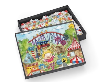 Whimsical Amusement Park Puzzle 500-1000 Piece | Carnival Scene Jigsaw