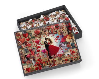 Romantic Couple Embrace Puzzle | Valentine Hearts Collage Puzzle 500-1000 pcs