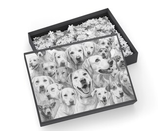 Black and White Dog Puppies Canine Collage Puzzle | 500-1000 Jigsaw Puzzle