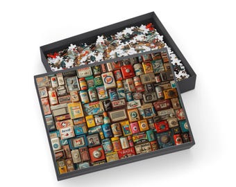 Vintage Tin Can Collage Puzzle 500-1000 Pieces | Retro Packaging Jigsaw