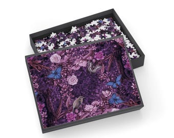 Purple Floral Woodland Birds and Butterflies Puzzle | 500-1000 Jigsaw Pieces