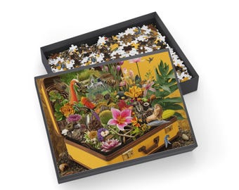Suitcase Garden Flower Puzzle, Floral Wildlife Scene Jigsaw Puzzle | 500-1000 pieces