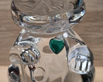 Fenton Glass Birthstone Bear May Emerald Green Crystal Heart