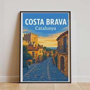 Costa Brava Poster – Catalonia | Vintage Illustrated Poster, Mediterranean Village Wall Decor, Travel Poster Spain, Catalonia Poster