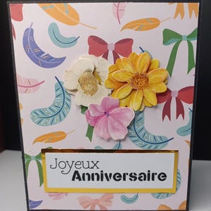 carte pop-up "Joyeux Anniversaire" fleurie 12,5x14,5cm