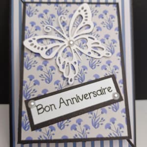 carte "Bon Anniversaire" papillon bleue 14x10,5cm