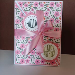 carte Joyeux Anniversaire fleurs roses 10,5x14,5cm