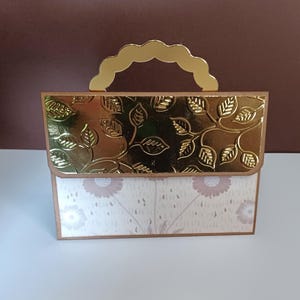 carte sac à main pour carte cadeau beige et doré 9x13cm