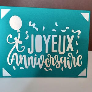 Carte Joyeux Anniversaire turquoise 10,5x14cm