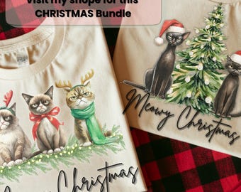 グランピーキャットのクリスマスのニャーニャーPNGバンドル、面白いホリデークリップアート（デジタルダウンロード）