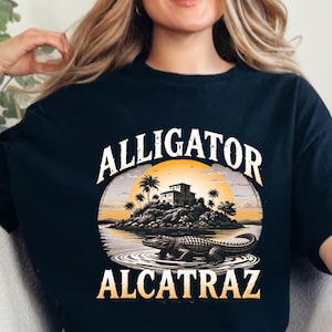 Alcatraz Crocodile Print with Sunset Great Prison Crocodile Gift Funny Animal Graphics IMAG PNG
