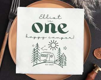 One Happy Camper Baby Shower Napkins, Camp theme birthday, 1st Birthday, Personalized birthday napkins, Wild One Birthday Napkins