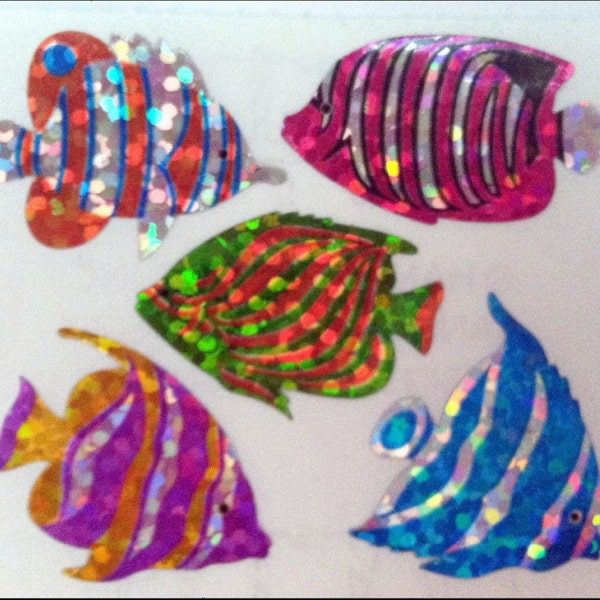 Free Shipping! Rare Hambly Stickers: Fish  Vintage Collection Retired Hard to Find Collector Glitter Colorful Angelfish Aquarium Ocean Beach