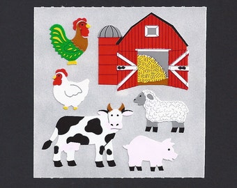 Free Shipping! Sandylion Stickers: Farm - Animals Cow Rooster Pig Lamb Sheep Hen Chicken Barn Hay Collection Vintage Collect Cute Sticker