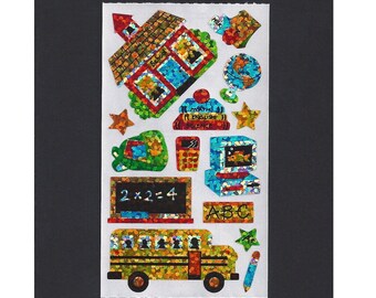 Free Shipping! Rare Hambly Stickers: School     Vintage Bus Chalk Board Computer Pencil Stars Backpack Globe Retired Hard to Find Collection