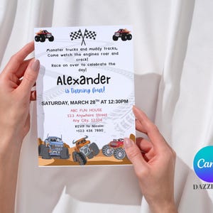 Editable Monster Truck Birthday Invitation Template, Monster Truck Invitation