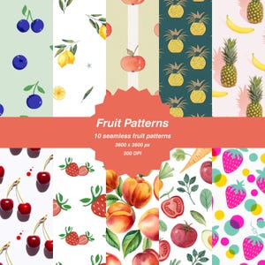Fruit Pattern Bundle | Strawberry Seamless & Cherry Backgrounds | Blueberry Aesthetic Digital Paper | Fruit Graphics and Packets