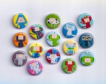 Small Katamari Cousins Button Pins & Magnets | 1″ Cute Game Character Pins | Retro Video Game Backpack Pin Set | Fun Gift
