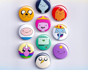 Small Adventure Cartoon Button Pins & Magnets | 1″ Retro Backpack Pins | Cute Character Pin Set | Fun Gift for Fans