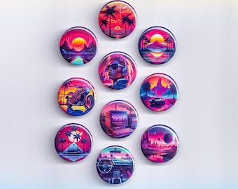Small Synthwave Button Pin/ Magnet Set - 1 Inch