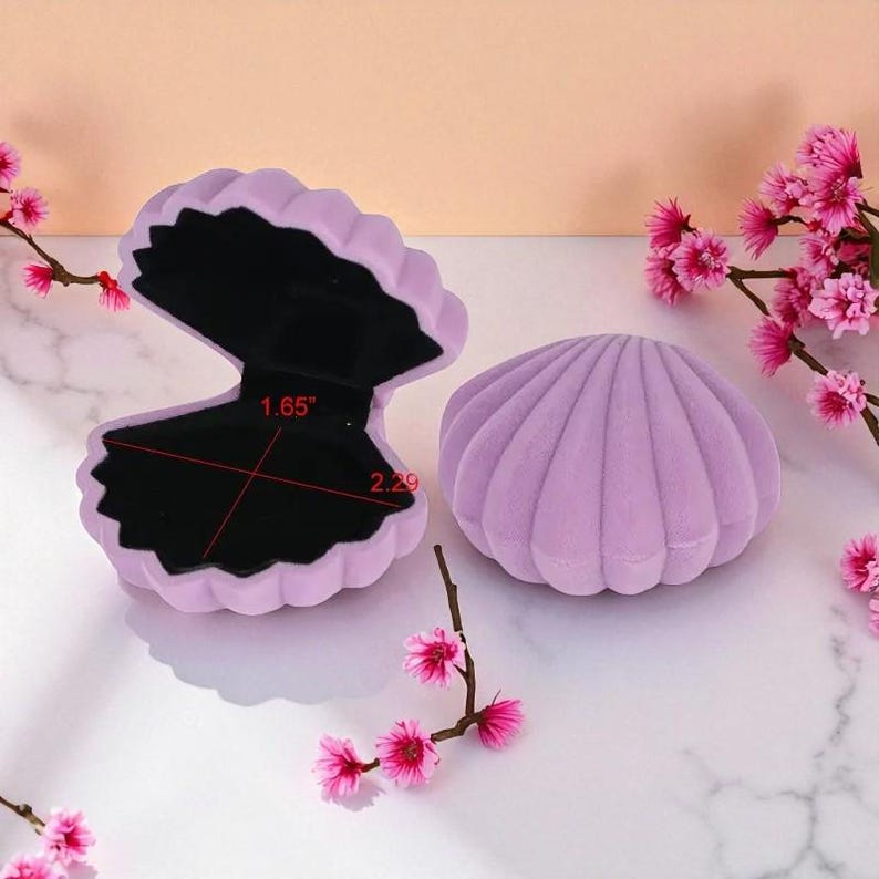 Velvet Shell Ring Box, Wedding Engagement Keepsake - Etsy