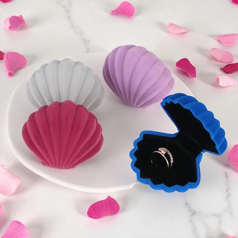 Velvet Shell Ring Box, Wedding Engagement Keepsake - Etsy