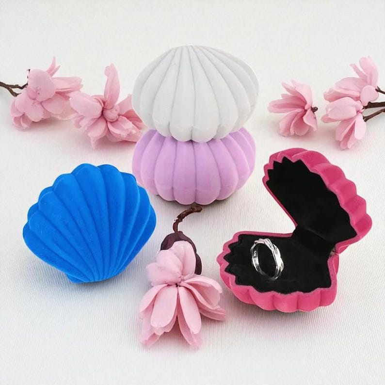 Velvet Shell Ring Box, Wedding Engagement Keepsake - Etsy