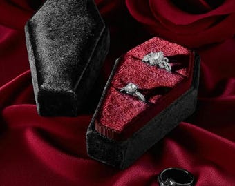 Samt Ring Box: Sarg Halloween Hochzeit Verlobung Ring Box