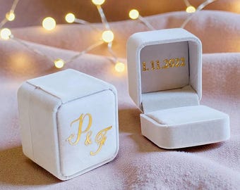 Valentine's Day Personalized Velvet Ring Box, Engagement Ring Box, Wedding Keepsake, Anniversary Gift