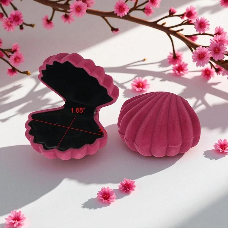 Velvet Shell Ring Box, Wedding Engagement Keepsake - Etsy