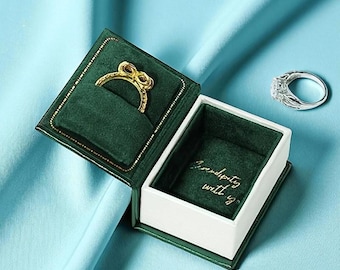 Caja de terciopelo con forma de libro para anillos, soporte para anillos de compromiso, regalo de aniversario