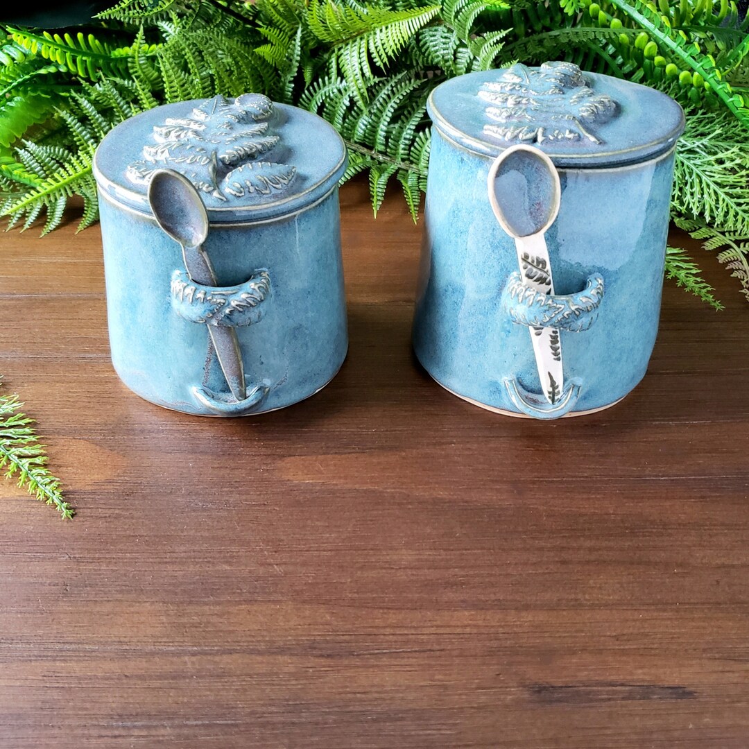 Turquoise Fern Sugar Jar / Sugar Bowl Etsy