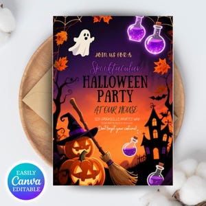 Editable Halloween Party Invitation|Spooky Pumpkin Theme|Halloween Birthday Ghost Party Card|Ghost Halloween|Digital Download|Canva Template