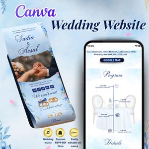 Custom Wedding Website Template  Canva Editable Design Countdown Timer Marriage Invitation | Registry Detail Save the Date  Digital Download