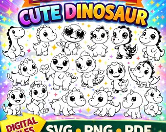 Paquete de archivos SVG de dinosaurio, imágenes prediseñadas de dinosaurio, silueta de dinosaurio, SVG de dinosaurio para niños, SVG de T-rex, SVG de dinosaurio, descarga instantánea