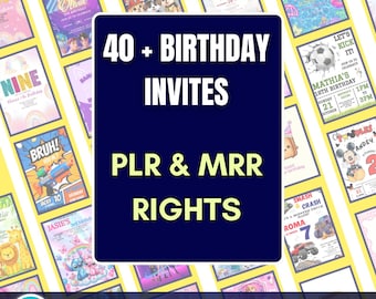 Más de 40 invitaciones de cumpleaños editables / Plantillas de Canva con MRR y PLR / Véndelas como si fueran tuyas / Descarga instantánea