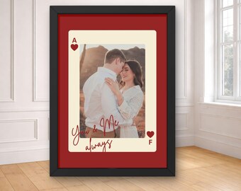 Naipes personalizados "Qué suerte tenemos", impresiones personalizadas para él, regalo de aniversario para novio, pareja, marco de fotos, lienzo DIY