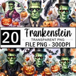 Frankenstein Clipart Bundle, Halloween Frankenstein Png Clipart, Pumpkin Clipart, Vampire Png, Monsters Clipart, 20 Design Png
