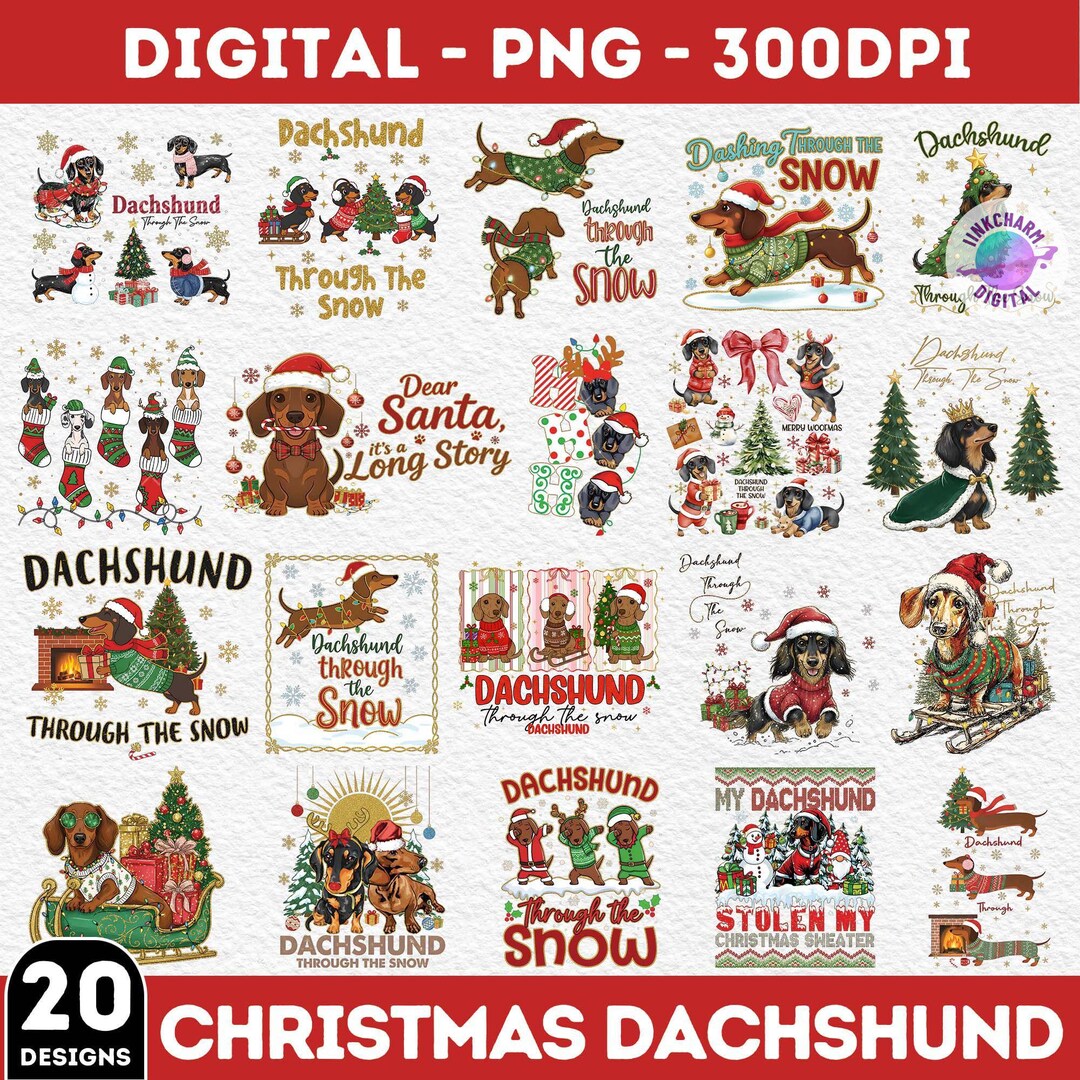 Christmas Dachshund Png Bundle, 20 PNG Through the Snow, Dachshund Mom ...