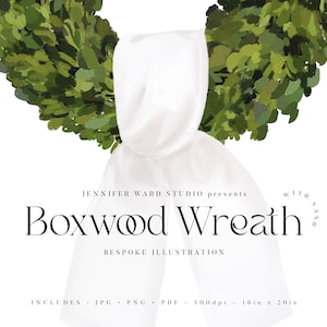 Boxwood Wreath with Sash Clip Art | Instant Digital Download - Commercial License Included