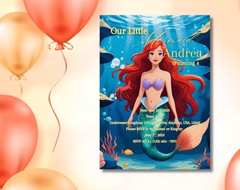 Mermaid Birthday Invitation: Under the Sea Princess Party, Editable Canva Template (Digital Download