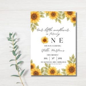 Sunflower First Birthday Invitation – Our Little Sunflower is Turning One, Printable Digital Download Canva Template SunFlower theme