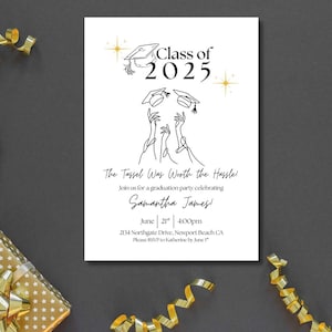 Class of 2025 Graduation Invitation: Modern Line Art, Editable Template (Digital Download)