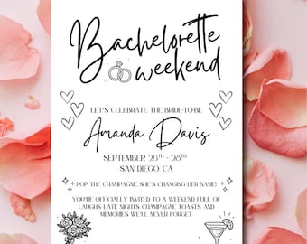 Editable Bachelorette Party Invitation: Girls Weekend Getaway (Digital Template Canva 5x7in)