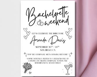 Bachelorette Weekend Invitation Template: Editable Bridal Party Invite (Digital Download Canva Invitation 5x7 inches)